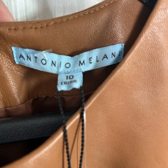 ANTONIO MELANI Tan Leather Midi Dress NWT - Picture 4 of 8
